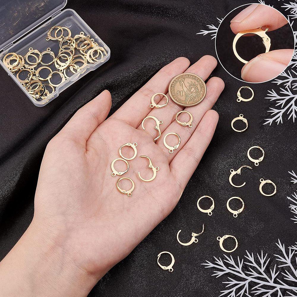 304 Stainless Steel Leverback Earring Findings, with Loop, Golden, 14.5x12mm, Hole: 1mm, Pin: 0.8x1mm, 50pcs/box