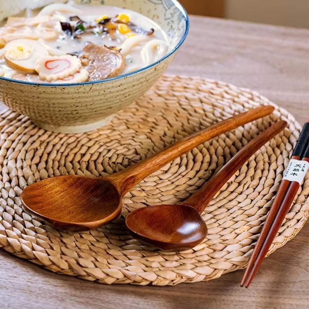 1Pc Big Size Mixing Spoon Long Handle Serving Spoon Japanese Style Wood Tableware Dining Tableware