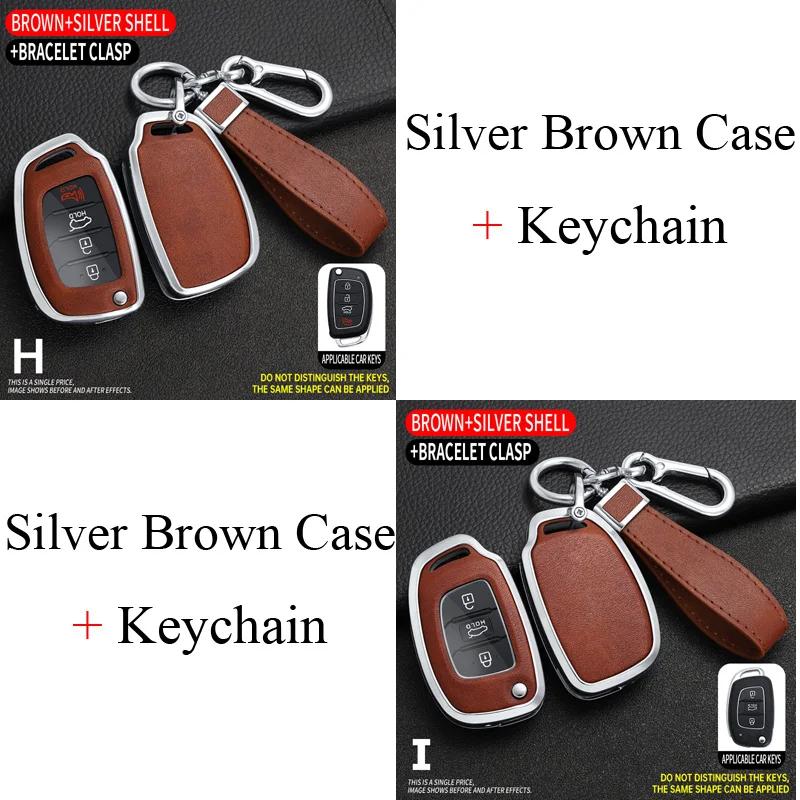 Zinc Alloy + Leather Car Key Case For Hyundai Ix25 Ix35 I10 I20 Solaris Tucson Sonata Santa Sport Elantra Creta Verna -