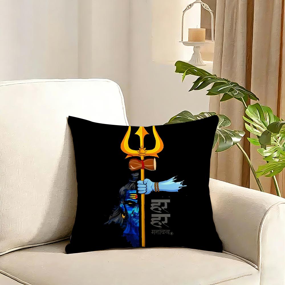 Lord Shiva Hindu God Buddha Cushion Cover Reversible Plush Pillow Cover Soft Fluffy Home Decor for Sofa Bedroom