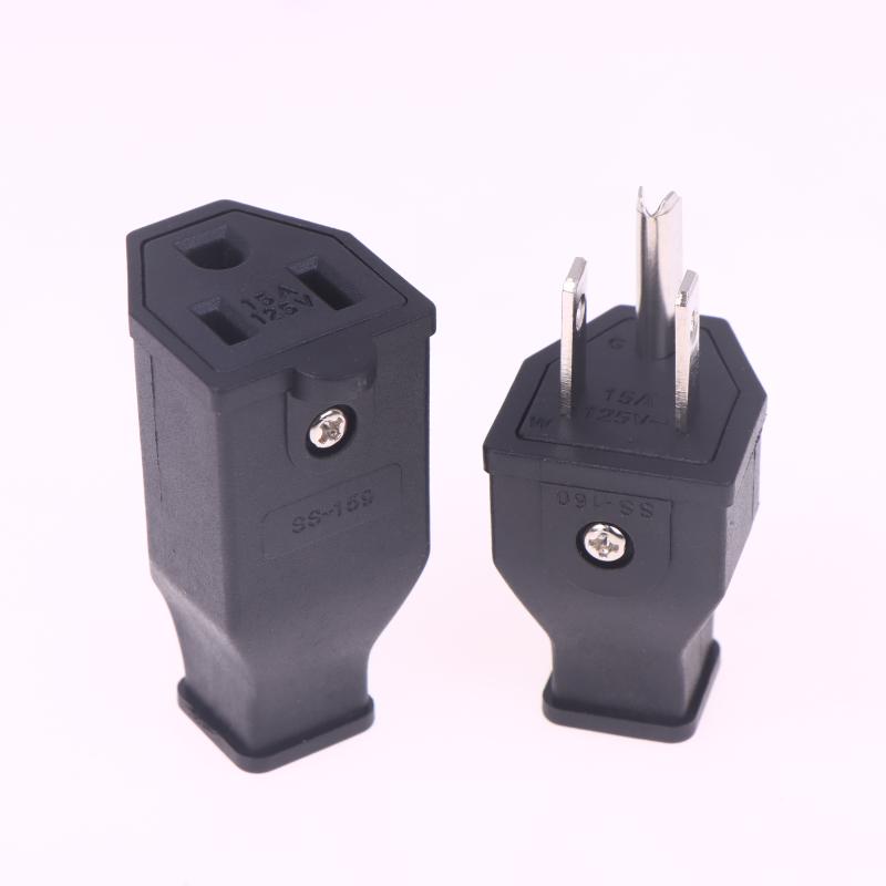 1/2Pcs Usa Triprong Power Outlet Wiring Electrical Receptacle Ac Socket Plug Black 125V 15A Us Female Male Connector