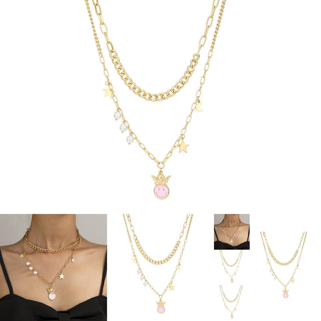 Trendiger Europäischer Stil Kreativer Schmuck Charmantes Sternenkrone Lächeln Halskette Für Frauen