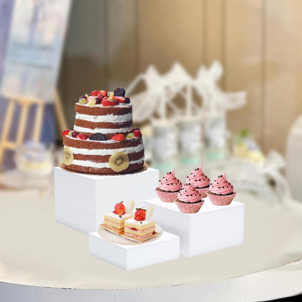 3x Buffet Risers Multipurpose with Hollow Bottom Acrylic Cube Display Nesting