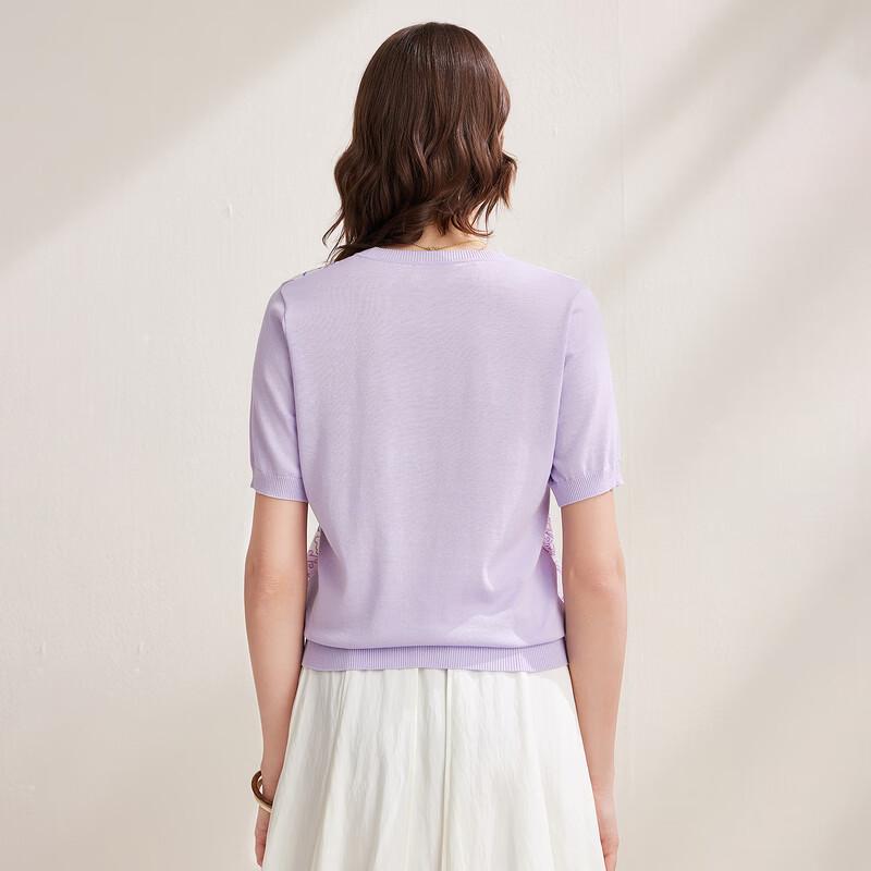 Women's Floral Mulberry Silk Short-Sleeve Knit Top