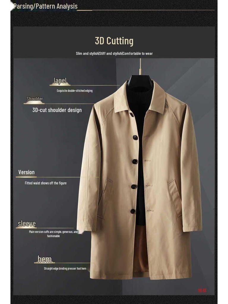 Men's Mid-Length Lapel Windbreaker: Lightweight, Loose-Fit Casual Jacket for Spring and Autumn