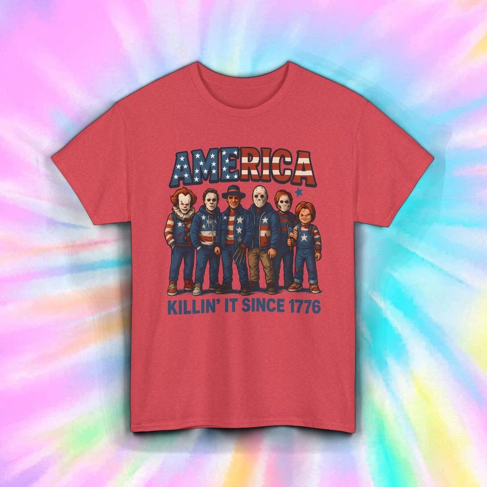 

America Killin It Since 1776 Shirt Funny Horror Characters USA Flag Tee S-5XL M
