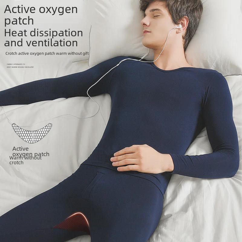 Men's Thermal Cotton Sweater & Pants Set - Round Neck, Thin Autumn Layer