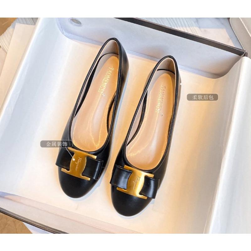

Cowhide version~ Temperament color matching bow leather light mouth thick heel single shoes women 34