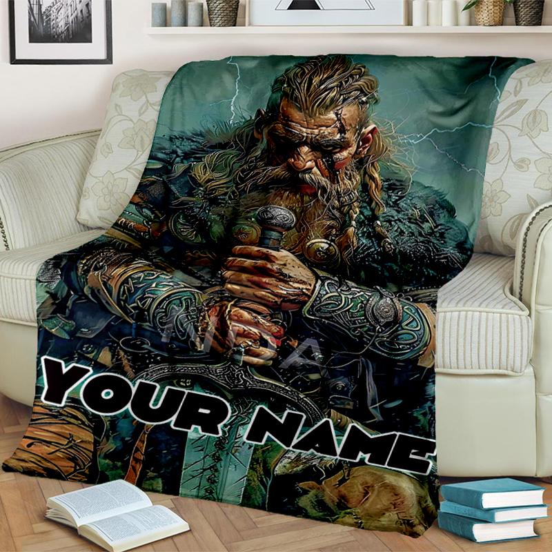1PC Custom Name Warrior Poster flannel blanket versatile,all-season throw suitable for the living room,bedroom,camping,travel,and gift