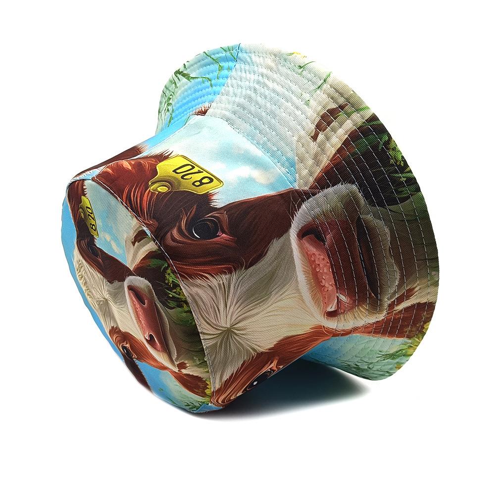 Cute Animal Cow Pattern Panama Summer Sunscreen Fisherman Hat Women Man Fashion Decorate Bucket Hats Fisherman Hats Reversible