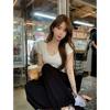 Korean Careful Machine V-neck Solid Color Short-sleeved T-shirt Women, Summer New Slim-fitting and Thin Top