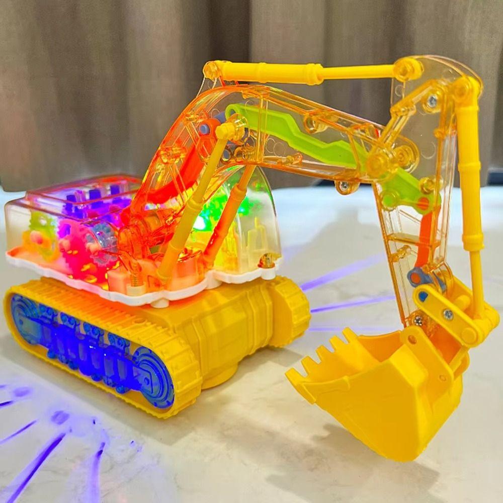 LED Mechanical Gear Excavator Toy Electric Light Up Excavator Toy  Children Gift