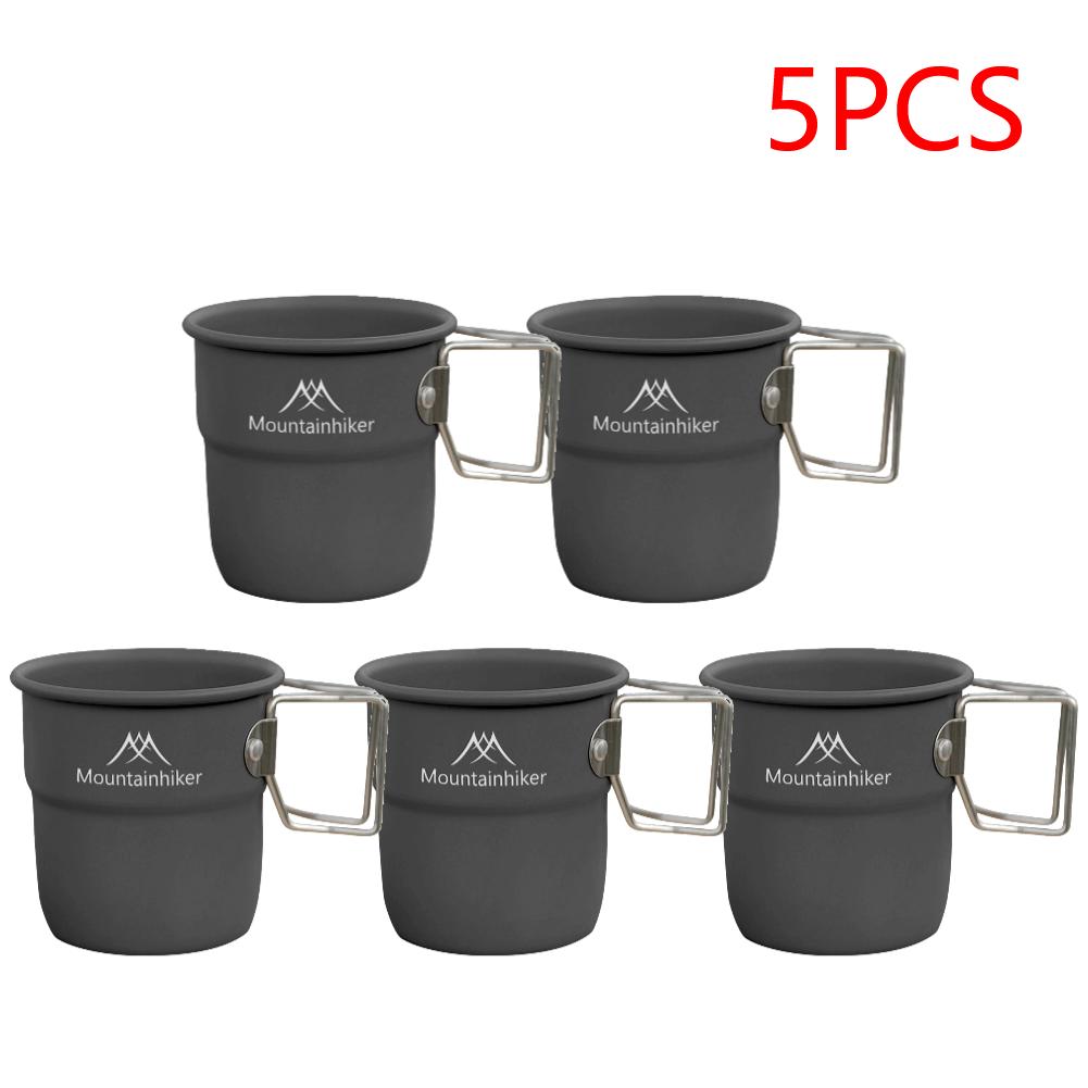 1-5PCS 300ml Camping Water Cup with Foldable Handle Picnic Water Mug Aluminum Alloy Lightweight Camping Cup for Outdoor