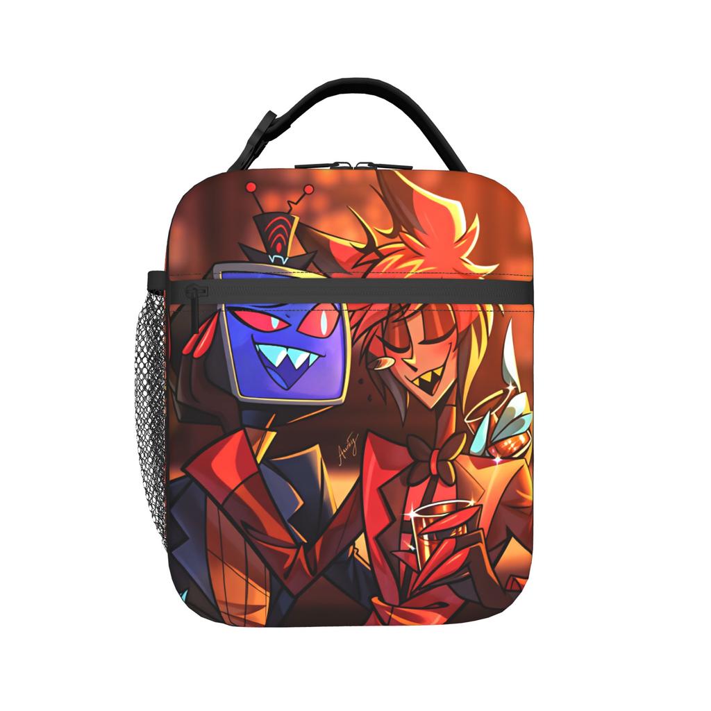 Radiostatic Vox Alastor Lunch Bag Hazbin Hotels Office Lunch Box For Women Casual Print Thermal Lunch Bags Waterproof Cooler Bag
