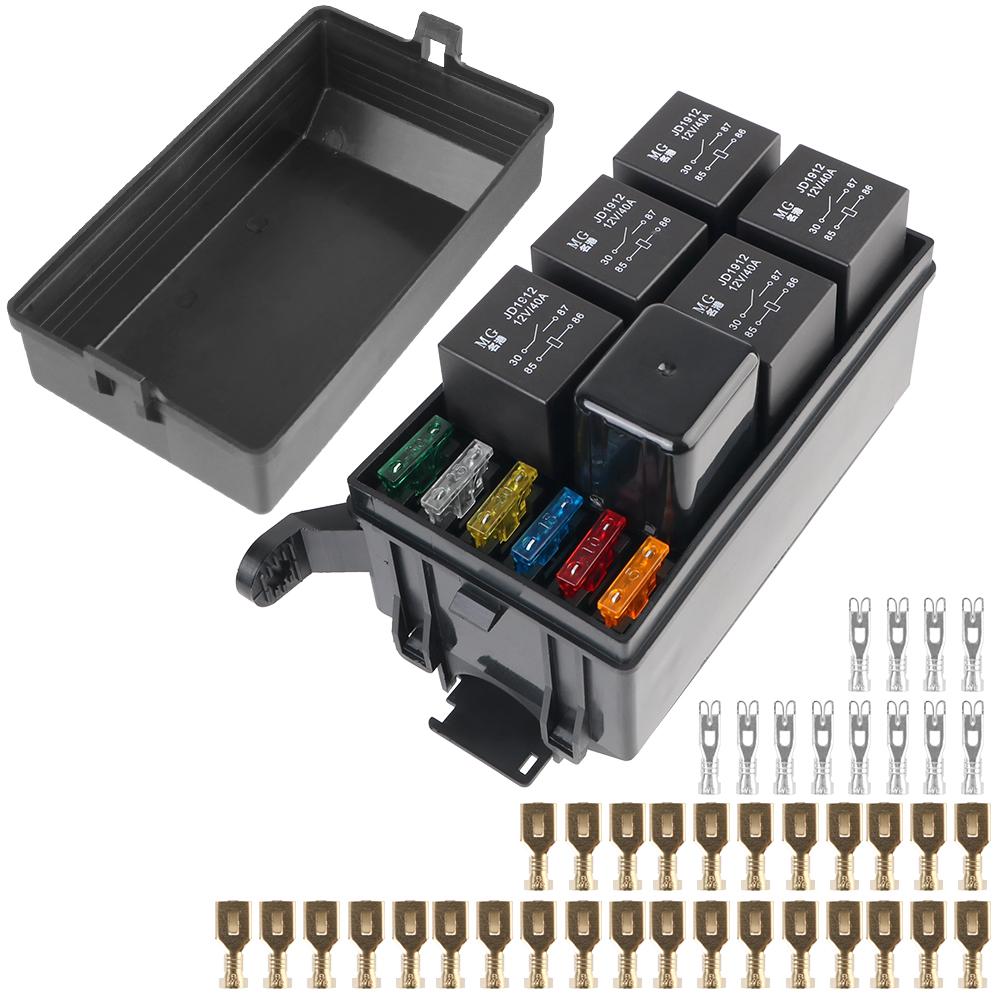 

ATC/ATO For Automotive Car Marine Truck Trailer Boat 12V Fuse Relay Box Block With 6 Pin Relay and Fuses Auto 6 11 Way 6 Slot
