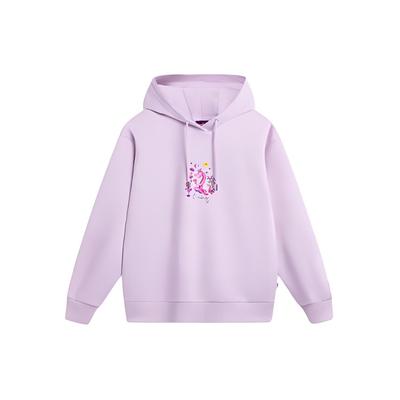 Moletom Feminino Li Ning Sports Lifestyle Series com Capuz e Cordão Solto Ombro Caído Manga Longa Roxo Nebuloso Claro AWDU032-6