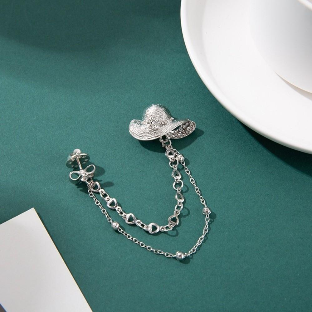 Personality Crystal Hat Bow Brooch Zinc Zinc Alloy Zircon Badge Pin Tassel Pendant Brooch Party Favors