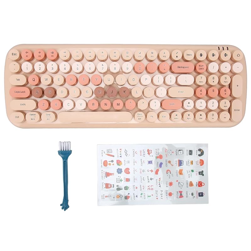 

Wireless Typewriter Keyboard, 100 Keys Full Size Bluetooth Keyboard with Stickers, Portable Compact Retro Keyboard for Tablet Laptop Smartphone (Milk