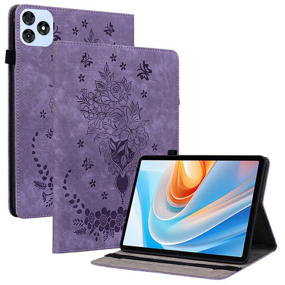 For itel Vistatab 30 Case Card Holder Anti-Scratch Leather Cover Rose Flower Imprint