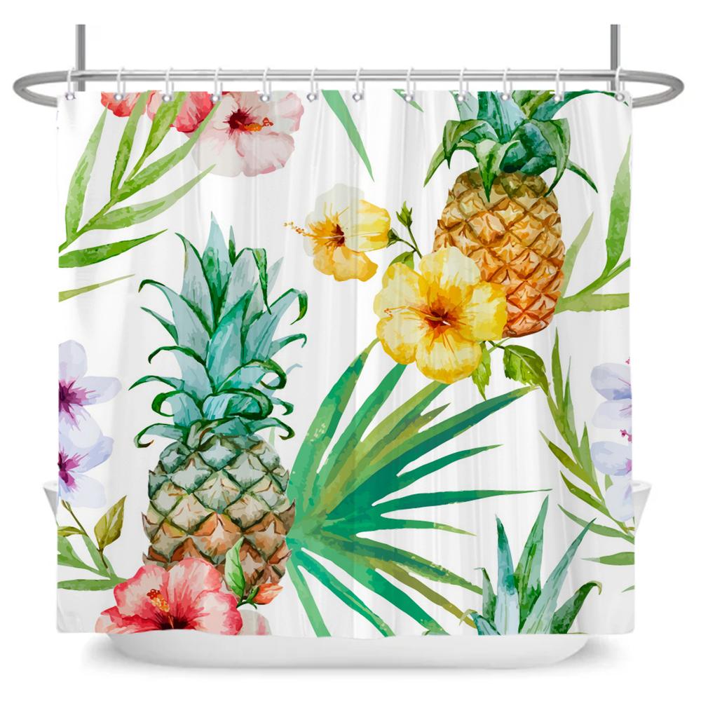 Plants Flower Shower Curtains Butterflies Bathroom Bathtub Decoration Waterproof Polyester Bath Curtain Home Decor with Hooks