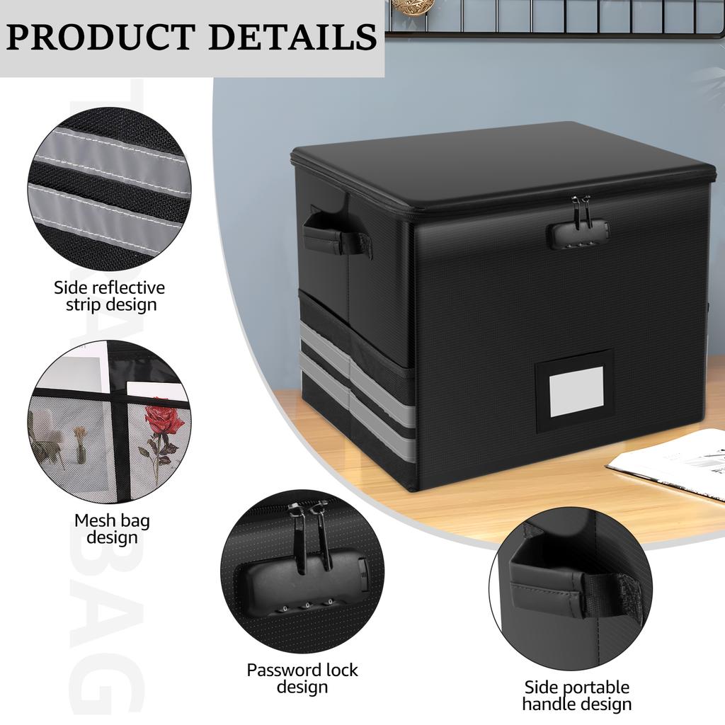 Large Foldable Organizer with Lock Fireproof Waterproof Vinyl Record Storage Box for Home Office Multi-functional Organizer