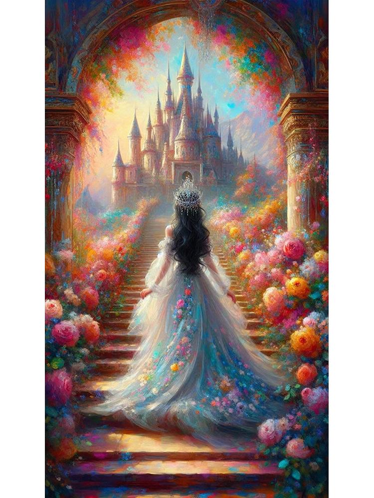DIY 5D Diamond Embroidery Long Color Dress Princess Back Painting Mosaic Jewelry Cross Embroidery Palace Castle Home Decoration