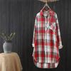 Women Loose Plaid Shirt Dress Red Grey Check Long Sleeve Top