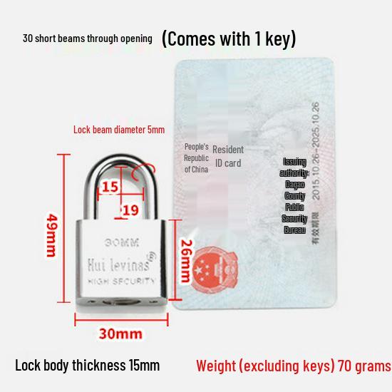 Blade-Shaped Stainless Steel Padlock, Square Head, 30mm, Ideal for Doors, Dorm Rooms, Cabinets, Long-Shank Anti-Theft Design.