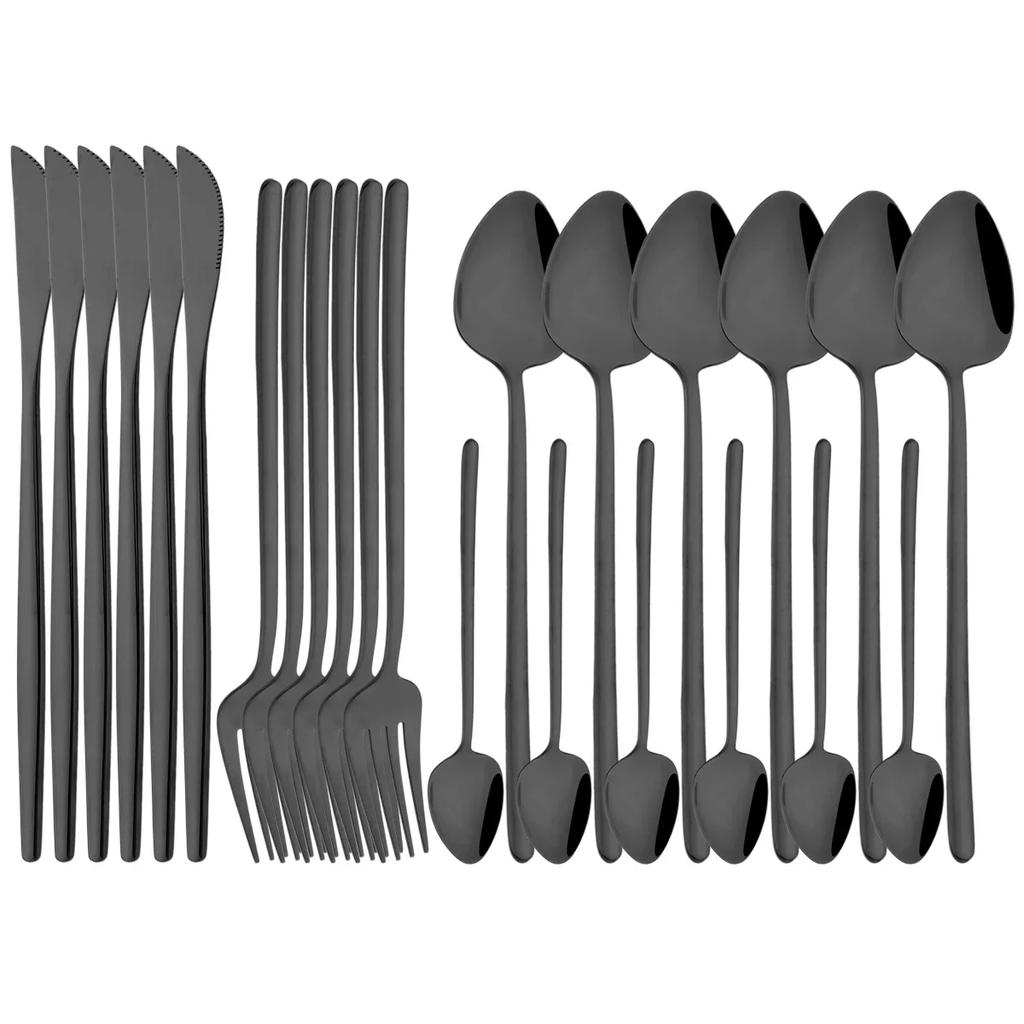 24Pcs Pink Gold Cutlery Set Knife Forks Coffee Spoon Tableware Set Mirror Flatware Stainless Steel Dinnerware Western Silverware