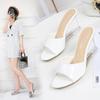Dames Zomer Nieuwe Sexy Kristal Transparante Hoge Hakken Glas Strass Helling Hak Lakleer Slippers 1098 Serie 6cm LFD