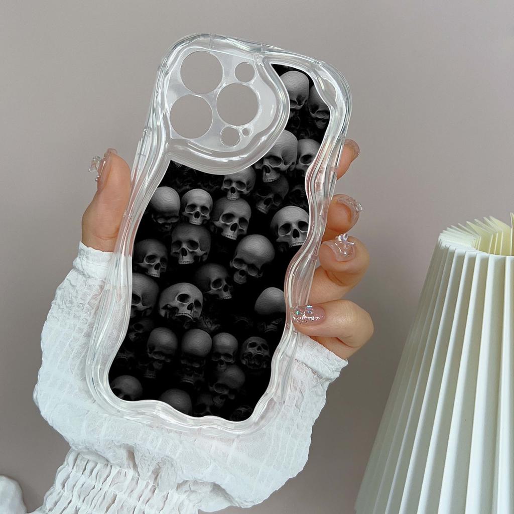 N60 Mareritt hodeskalle kunst design Bølgete telefondeksel for iPhone 15 14 Pro Max Samsung S24 Ultra A54 A34 A24 Xiaomi Redmi 13C Huawei Honor Mykt bakdeksel