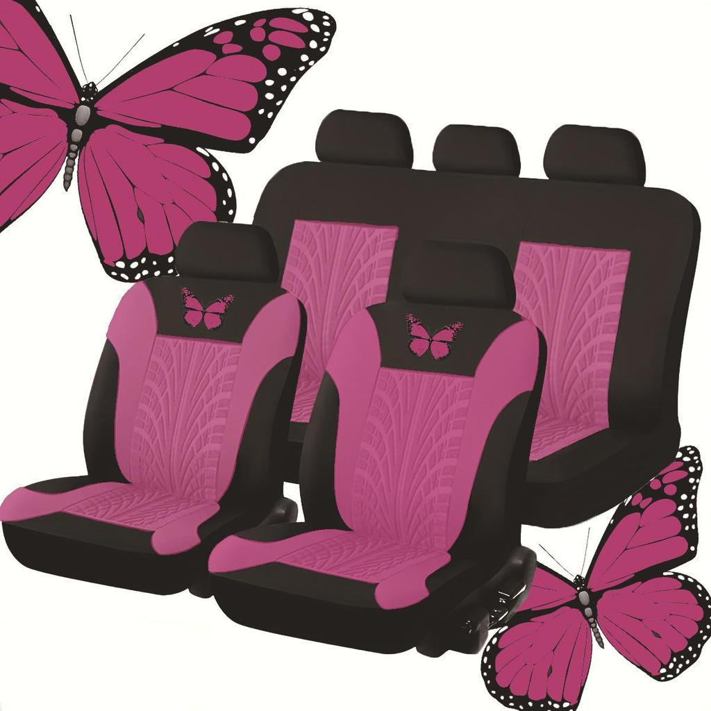Universal 9-teiliges Sitzbezug-Set mit Schmetterlingsprägung für Fünfsitzer-Autos - Stilvolles, Bequemes und Elegantes Design