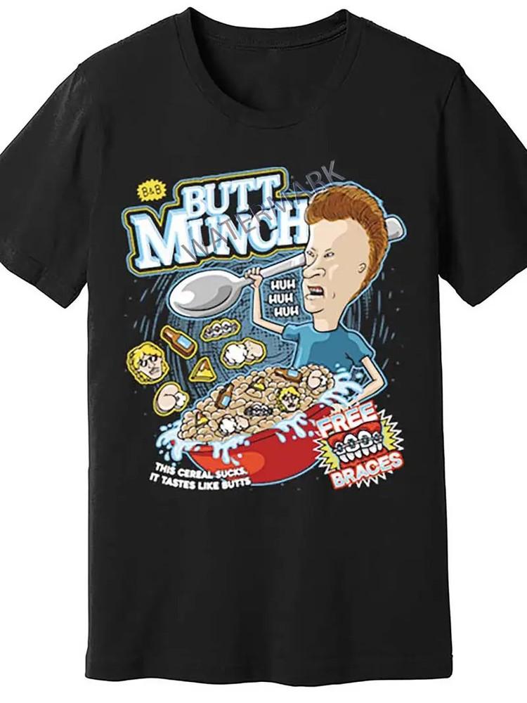 

Bevis and Butterhead Butt Munch Graphic Men s Casual Cotton T-Shirt, Black, Sh 4XL