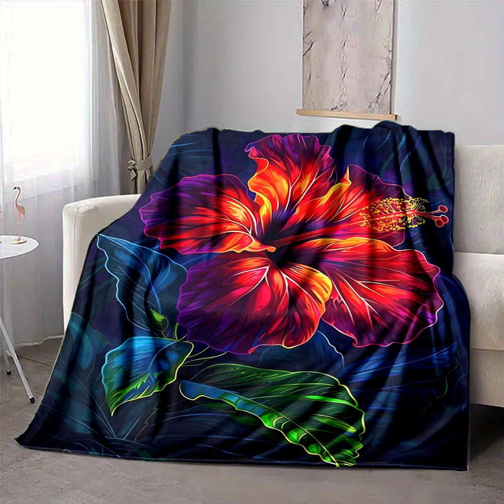 1pc Tropical Flower Print Blanket Lightweight Flannel Blanket Throw Blanket For Sofa, Bed, Travel, Camping yy2509026186