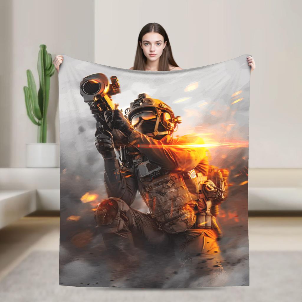 Battlefield 6 Game Funny Warm Soft Blanket Airplane Travel Plush Throw Blanket Fun Couch Chair Flannel Bedspread Sofa Bed Cover