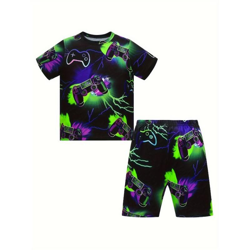 2 Girls Cute Set Fluorescent 3D Cute Unicorn Print Short Sleeve Shirt and Shorts Comfortable Cute Princess Style Set As A Gift