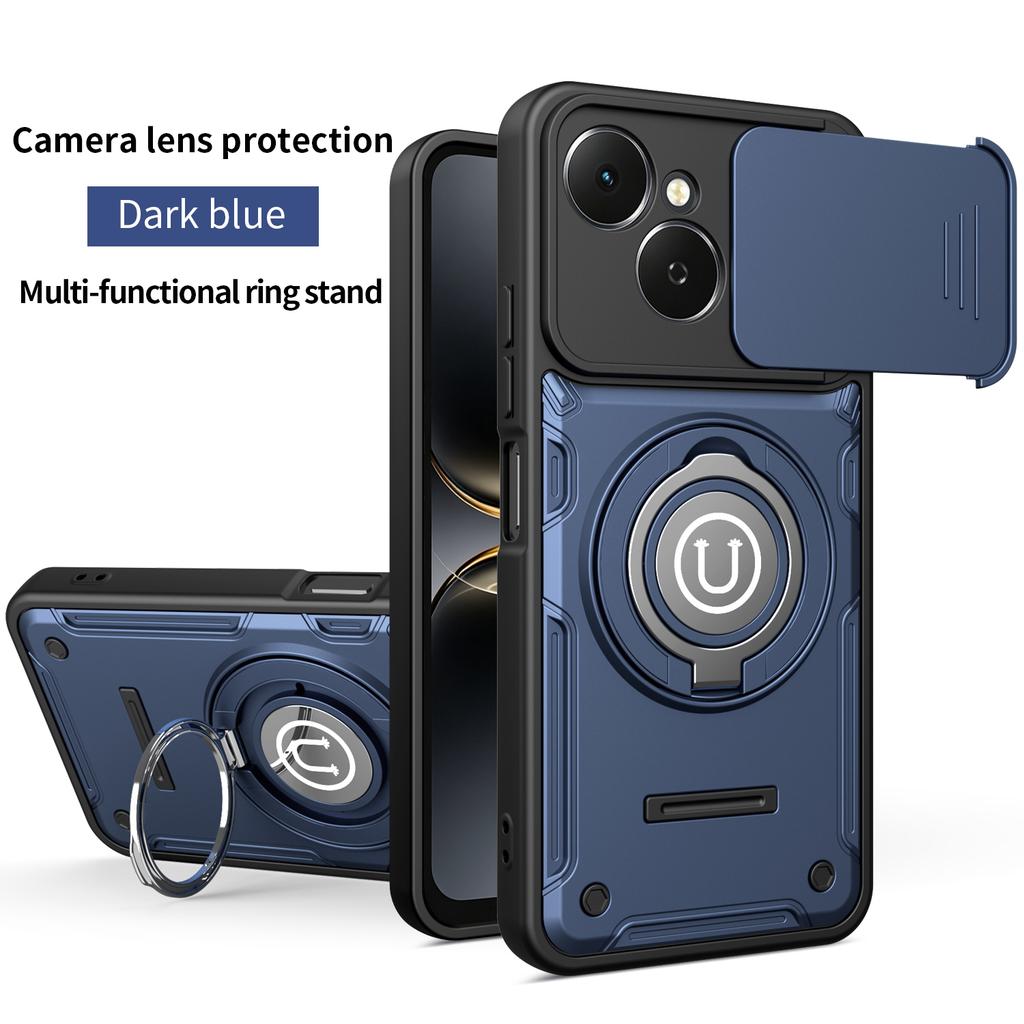 Anti-slip Armor Shockproof Case For Tecno Spark 40C KM4k Camera Lens Protection Rotating Ring Stand TPU Plastic Phone Cover