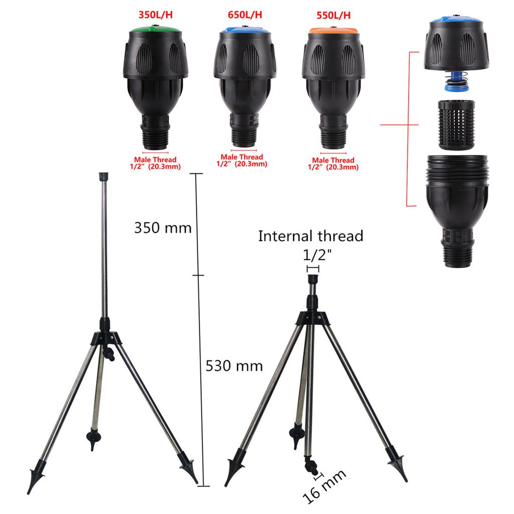 Garden Automatic Rotating Sprinklers 1/2" Female Thread Stainless Steel Tripods Lawn Orchard Irrigation Nozzles 350/550/650 L/H