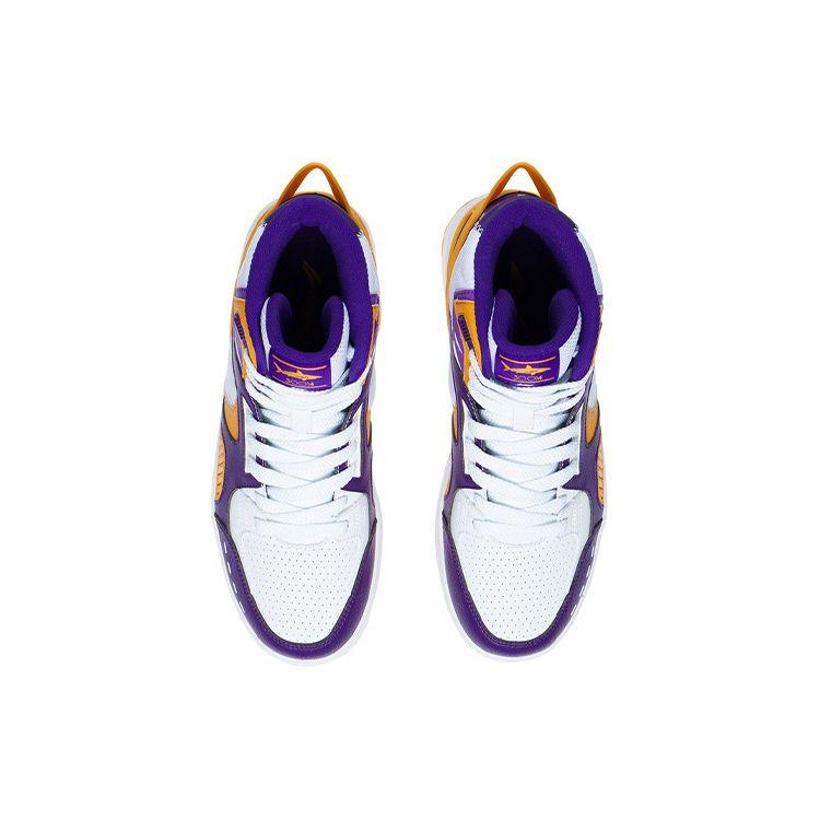 Li Ning Leather Shock Absorption Mid-Top Basketball Shoes Men Sneakers White Purple Orange ABCS063-2