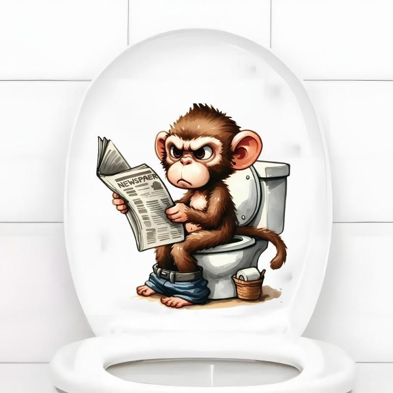 1PC Sticker Toilet Decoration, Newspaper Monkey Removable Wall Sticker