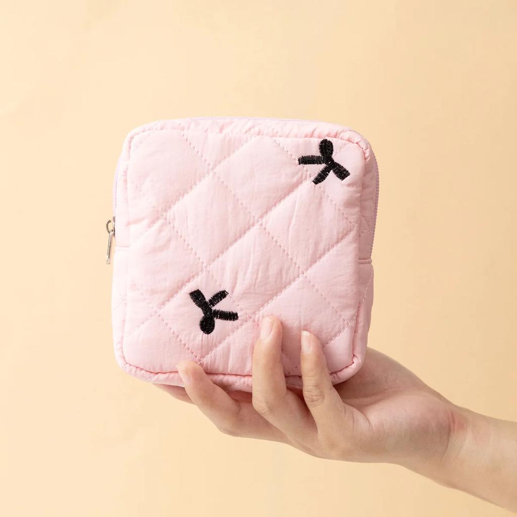 Cute Bow Embroidered Makeup Bag Cosmetic Bags Women Zipper Cosmetic Organizer Handbag Box Shape Portable Toiletry Case for Girls