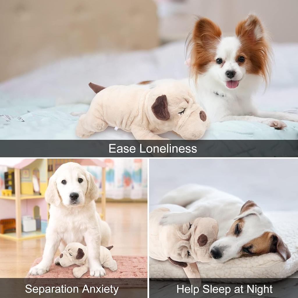 Heartbeat Puppy Toy,Puppy Separation Anxiety Toy, Puppy Behavioral Training Aid for Dog Sleep Aid Plush, Pet Companion Smart Dog Toys,Beige