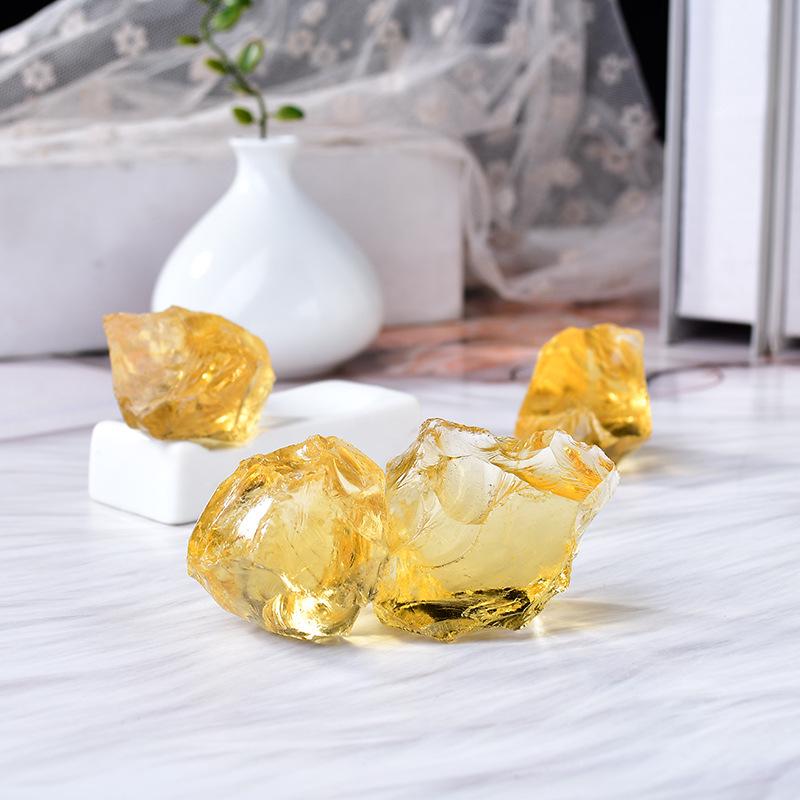 Yellow Glazed Crystal Granules: Decorative Raw Stone for Incense, Office, Aquarium, and Pond Decor.