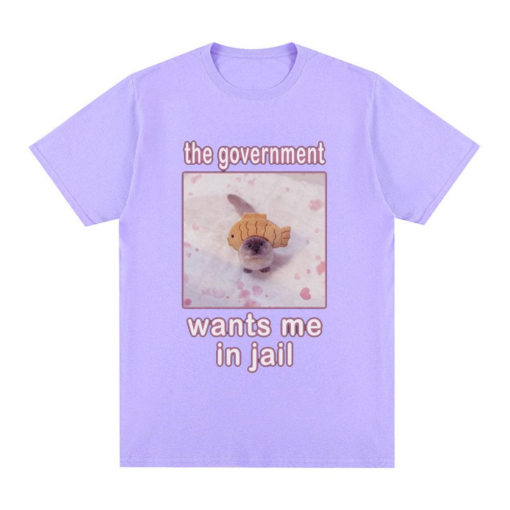The Government Wants Me In Jail Funnt Cat Meme T Shirts Men's Women Fashion Harajuku T-shirt Cotton Casual Short Sleeve T-shirts