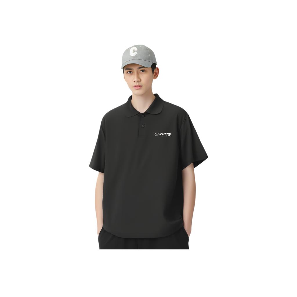 Li Ning Table Tennis Series Printed Casual Versatile Comfortable Short Sleeve Polo Shirt Unisex Polo Shirts Black APLV545-1