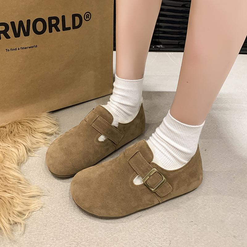 Fashion 2025 New Women Fashionable high-quality versatile Fur Flats Short Women Fashion Buckle Soft Sole Cotton Shoes Sued Warm Shoes