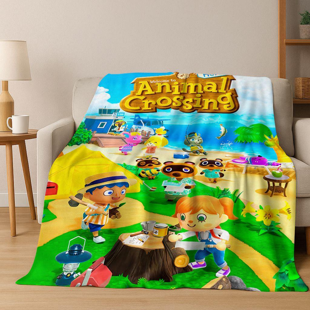 Game Animal Crossing Wild World Cartoon Flannel Blanket,Cozy Soft Throw Blanket for Home Bedroom Bed Sofa Picnic Cover Gift Kids