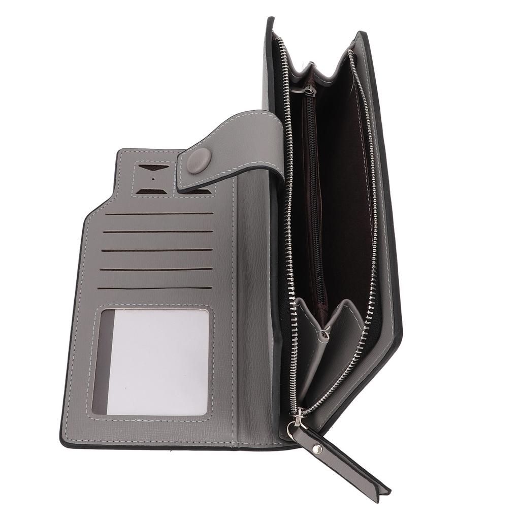 Men Long Wallet PU Leather Multiple Slots Buckle Design Men Purse with Wrist Strap