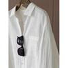 Women's White Long-Sleeve Sun Protection Shirt, Spring/Summer Loose Polo Collar Cardigan