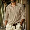 Men's 100% Linen Shirt Long Sleeve Lace Up Neck Casual Spring Summer Breathable Shirts Men Clothing
